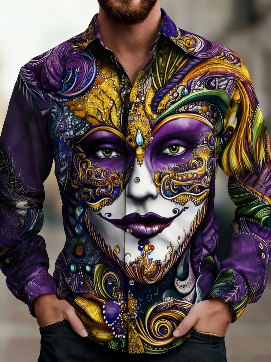 Camisa de lujo Carnival Festival estampado de manga larga para hombre