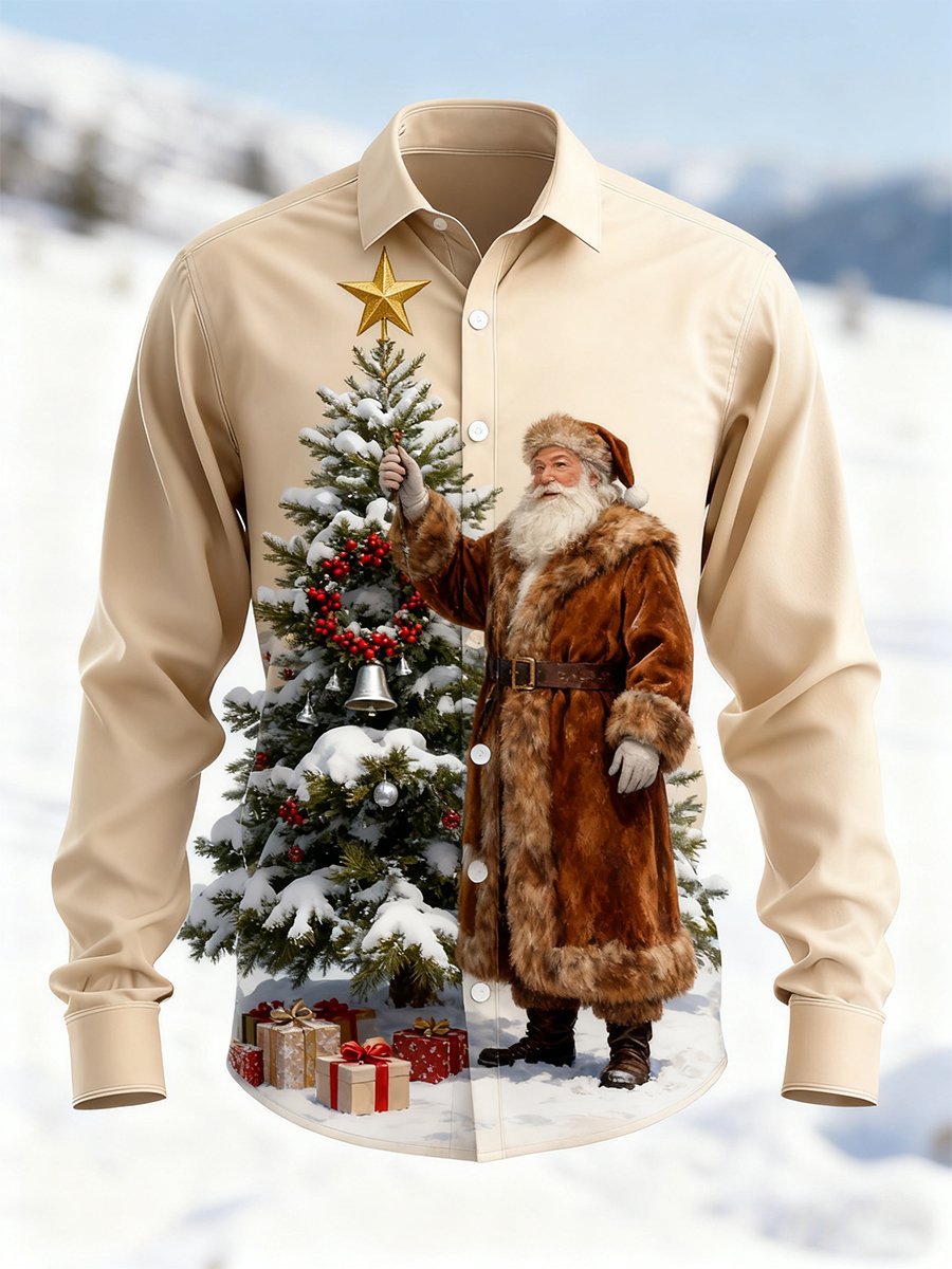 Camisa vintage Christmas Art de manga larga para hombre