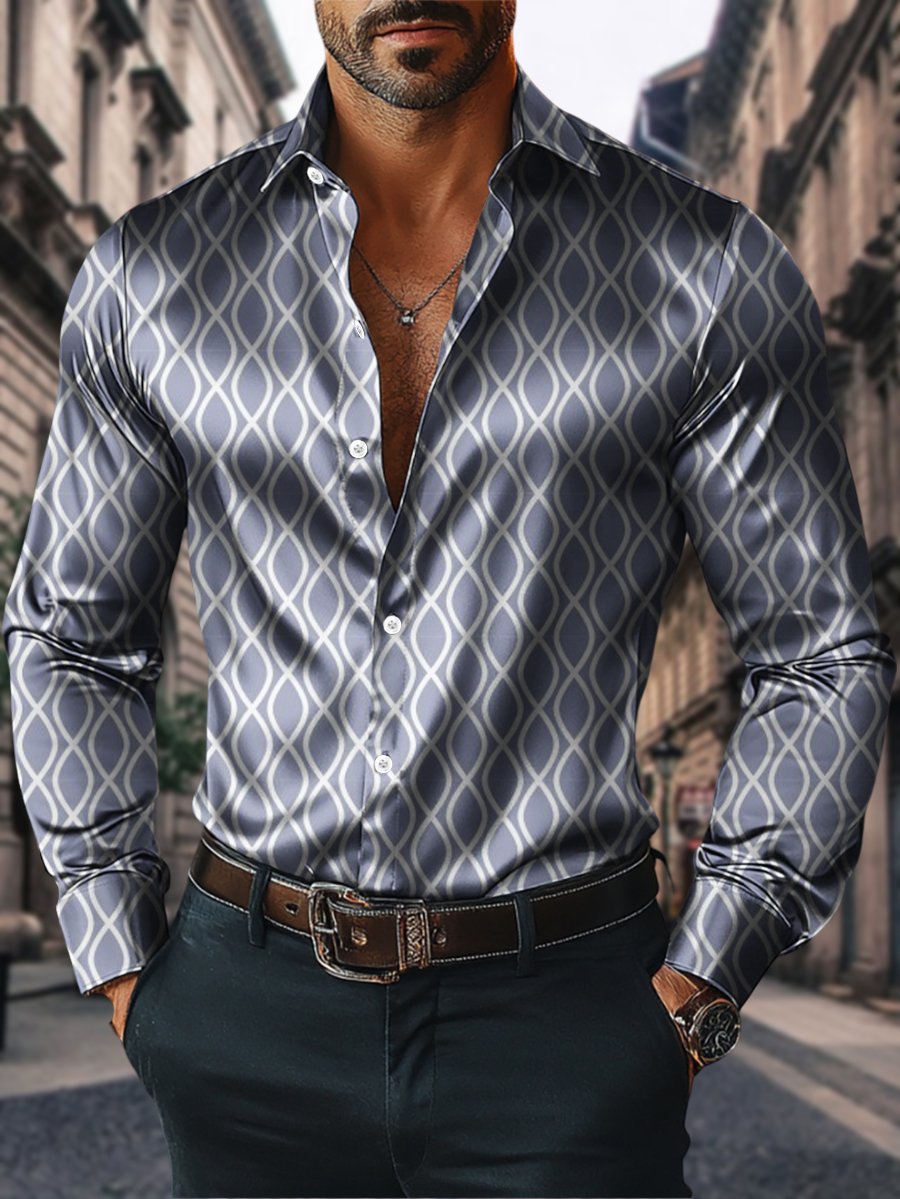 Camisa satén Luxe de manga larga con botones para hombre