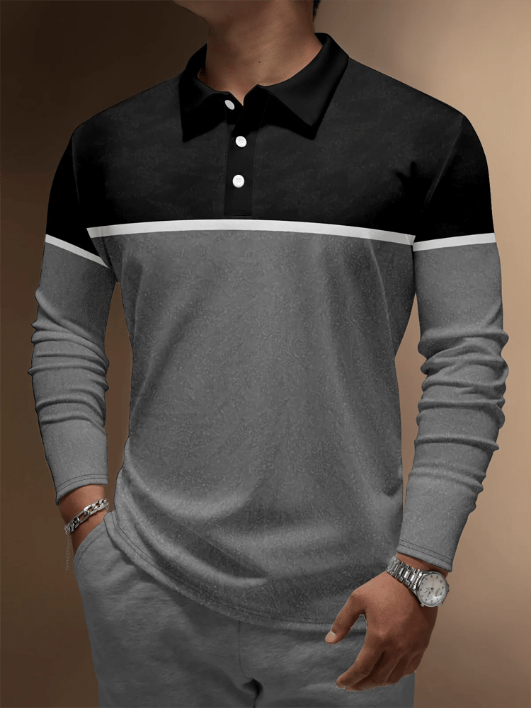 Camisa polo ejecutivo casual a rayas de manga larga para hombre