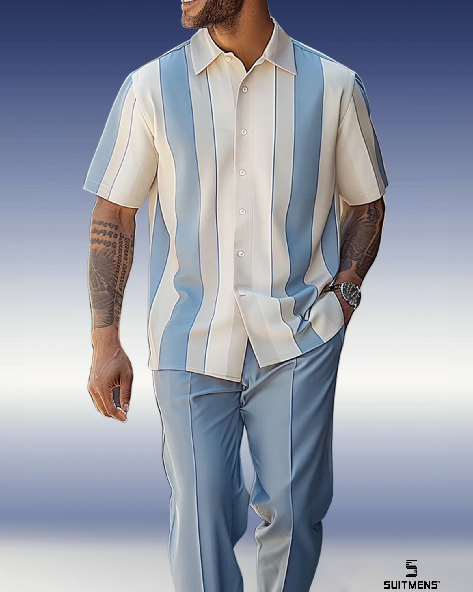 Pantalón Textured de manga corta estampado Two-Piece Walking Set 063 para hombre
