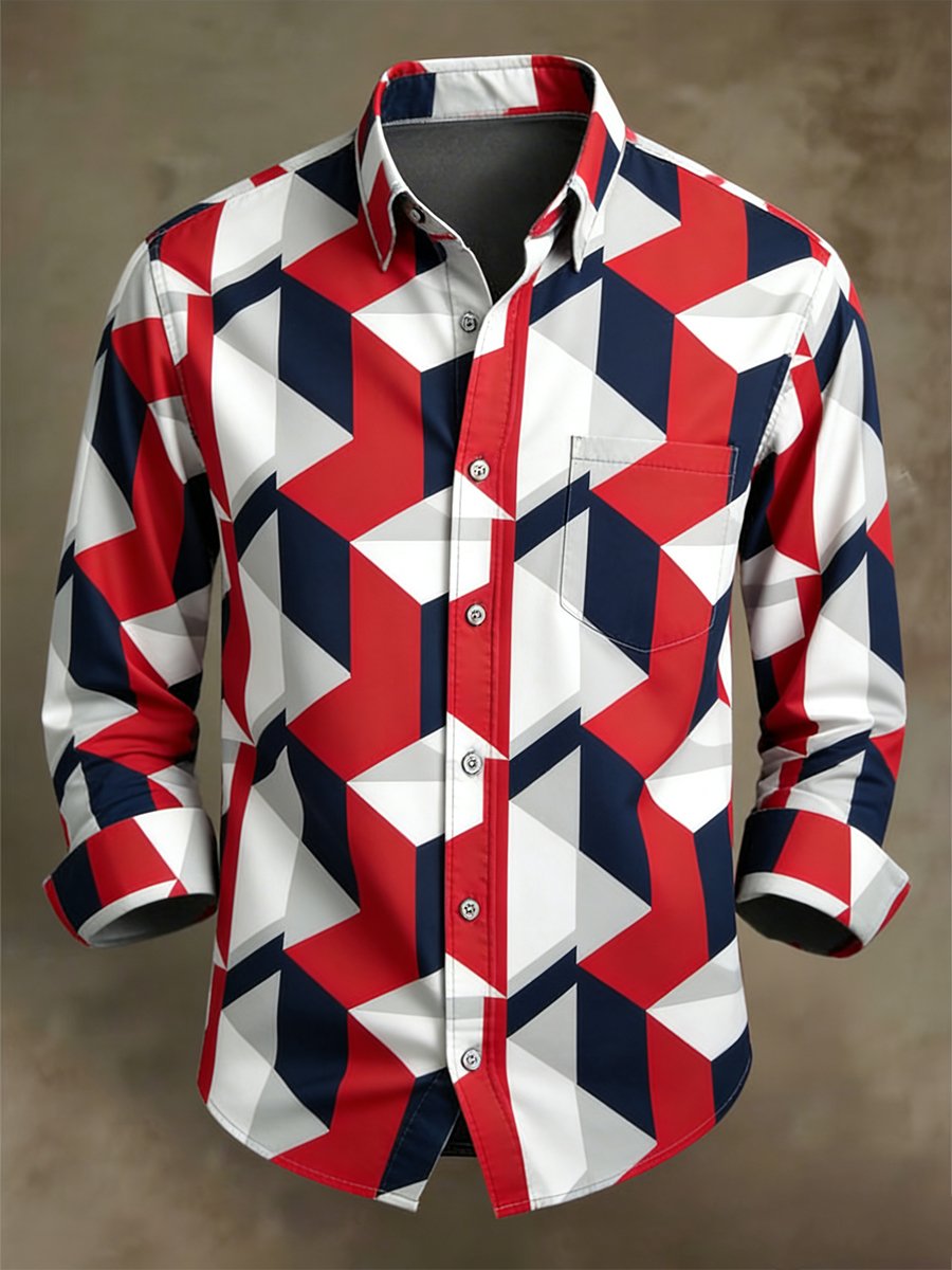 Camisa ejecutivo casual geométrico Art de manga larga para hombre