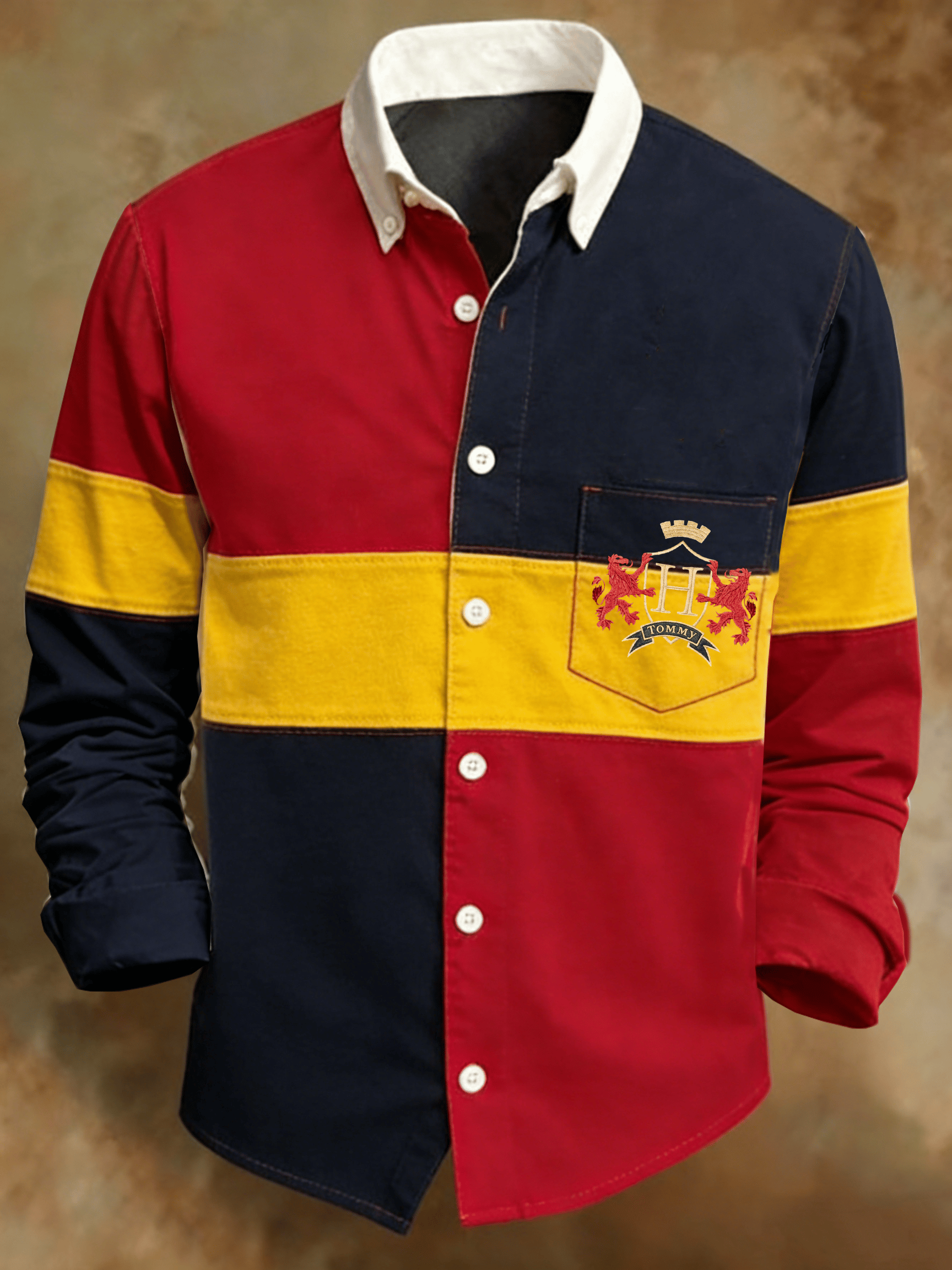 Camisa retro Colorblock diseño estampado vintage para hombre