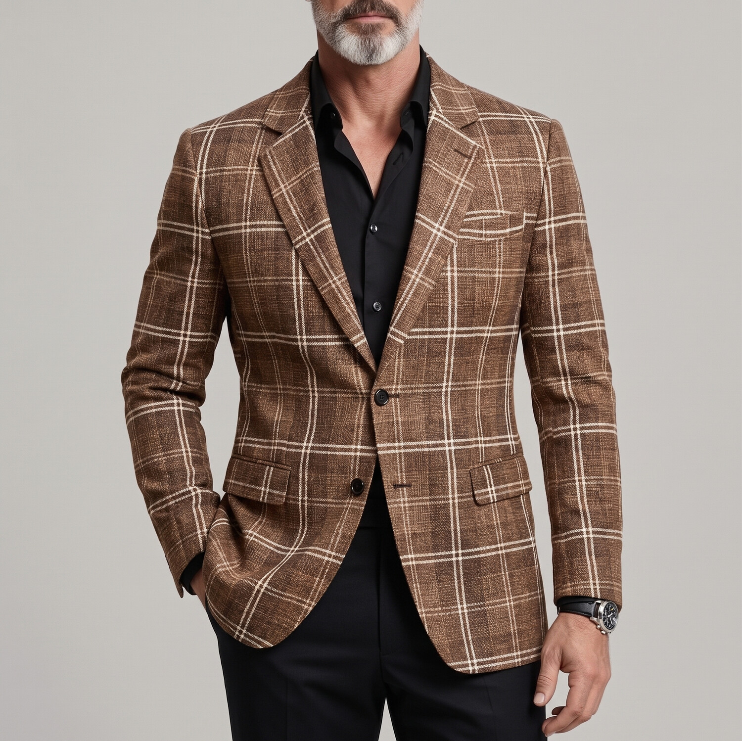 para hombre clásico Plaid Print Notch Lapel Two Button Slim ejecutivo casual saco