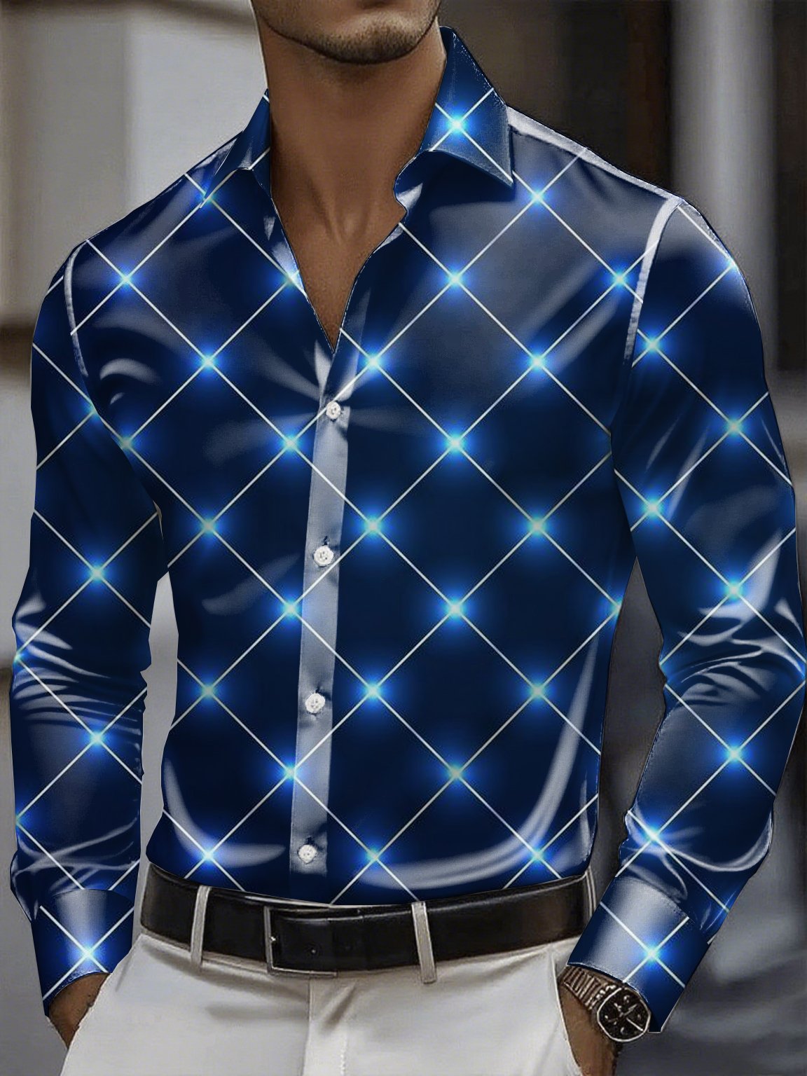 Camisa satén Luxe de manga larga con botones para hombre