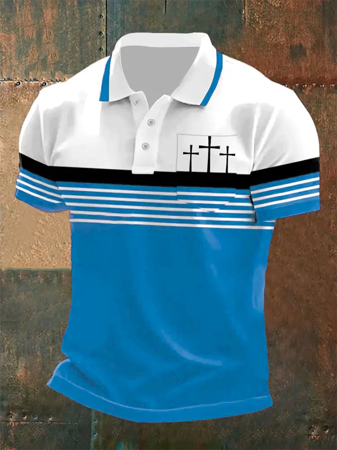 Camisa polo retro Faith casual estampado With bolsillo para hombre