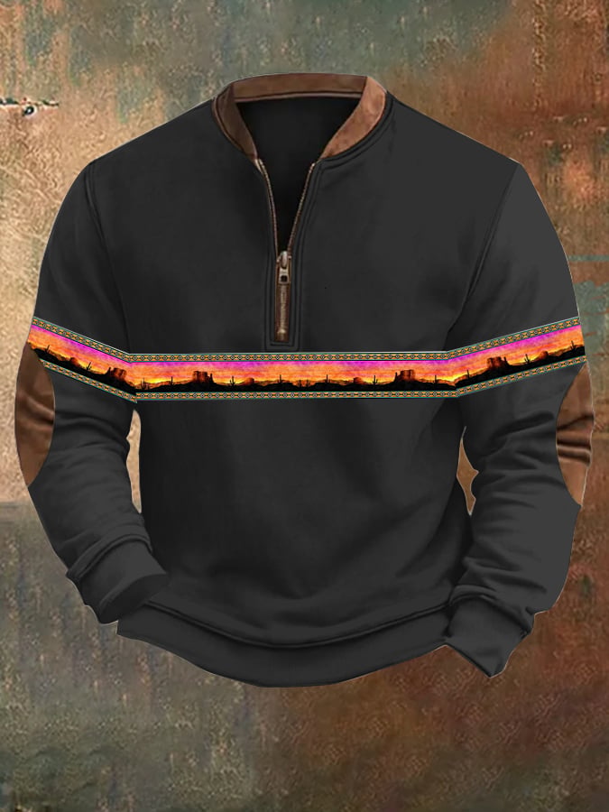 Sudadera Western estampado Zip cuello para hombre