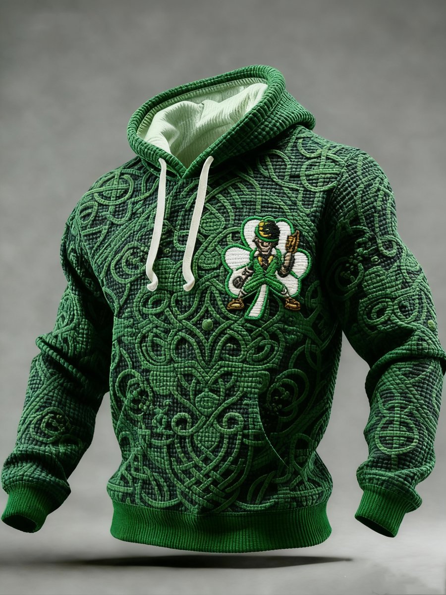 Sudadera vintage St. Patrick's Day Shamrock con gorrasucha para hombre
