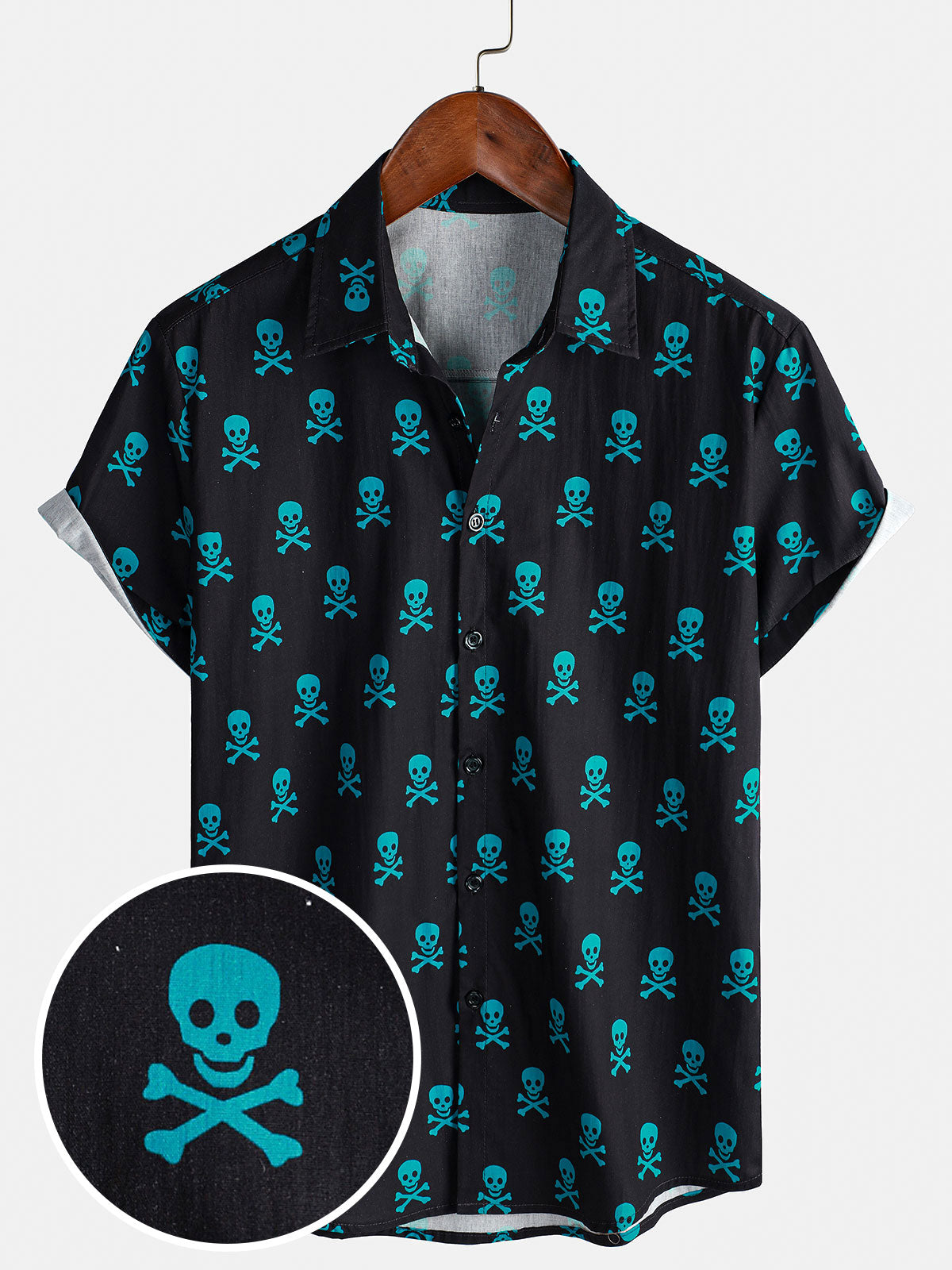 Camisa Skull Punk Rock Holiday Beach de algodón transpirable Cool Summer de manga corta para hombre