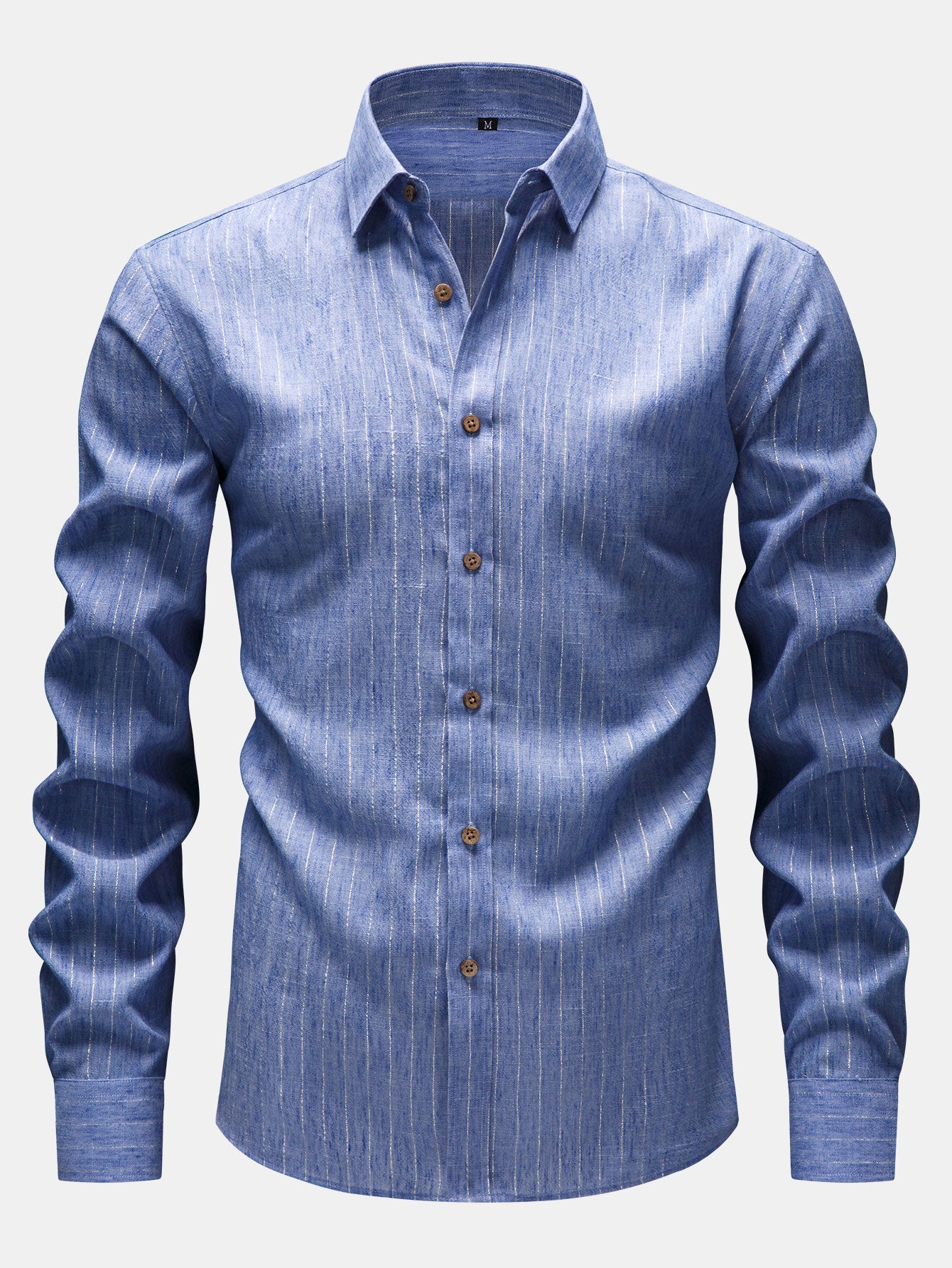 Camisa de manga larga rayas de lino Look Button Up
