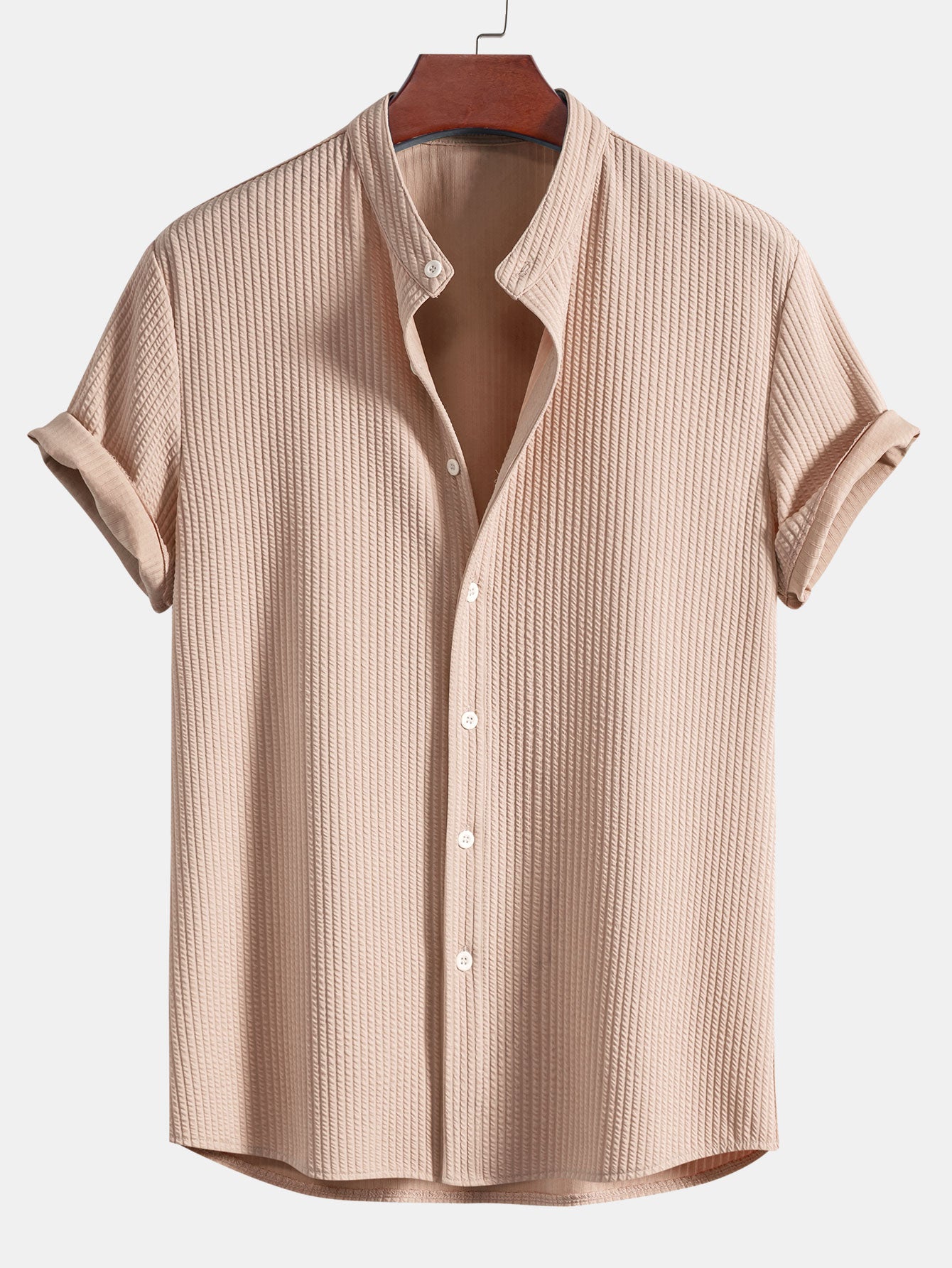 Camisa Muscle Fit Ribbed Stand Collar