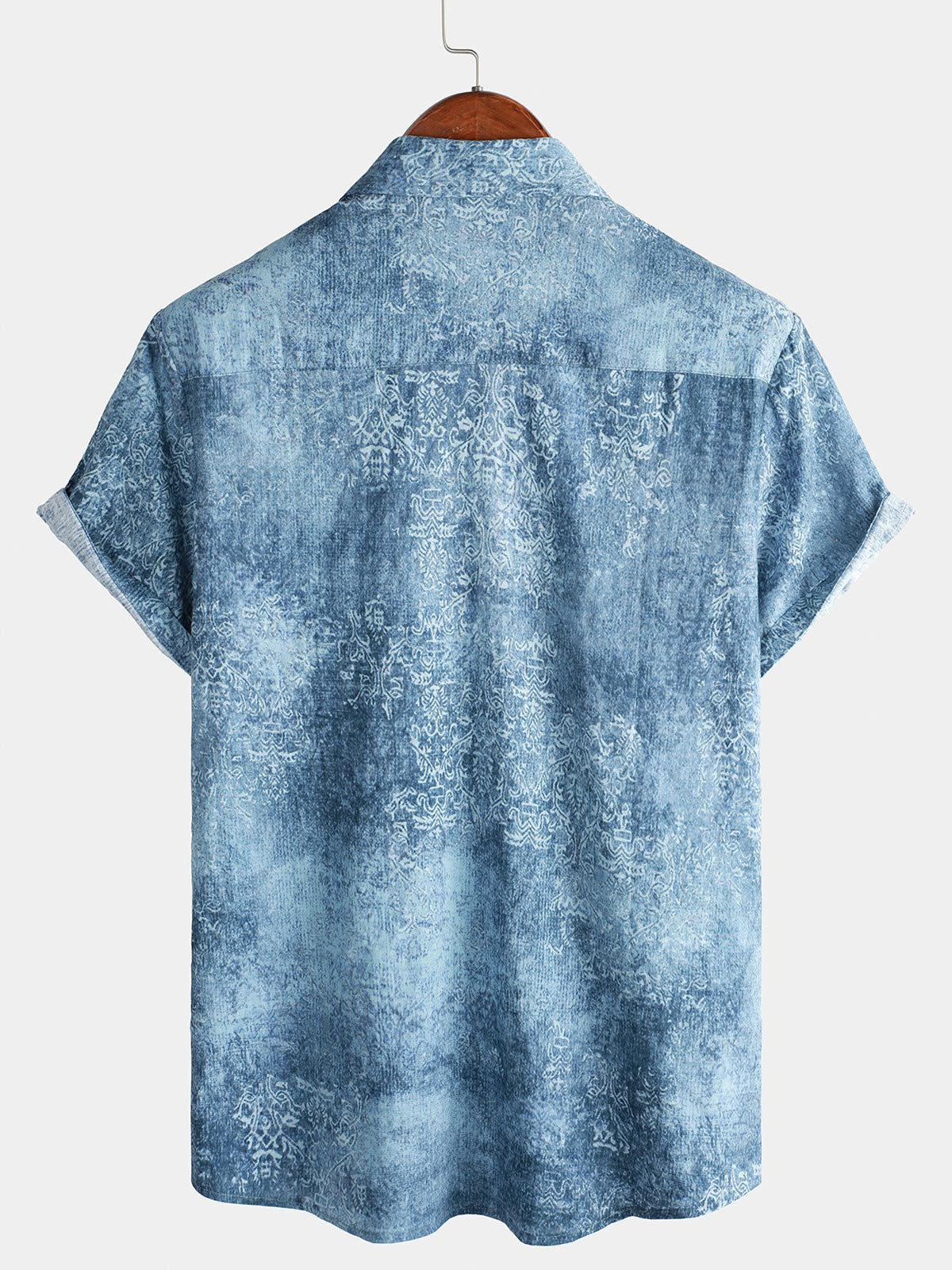 Camisa de algodón vintage Light Blue de manga corta Summer Button Up para hombre