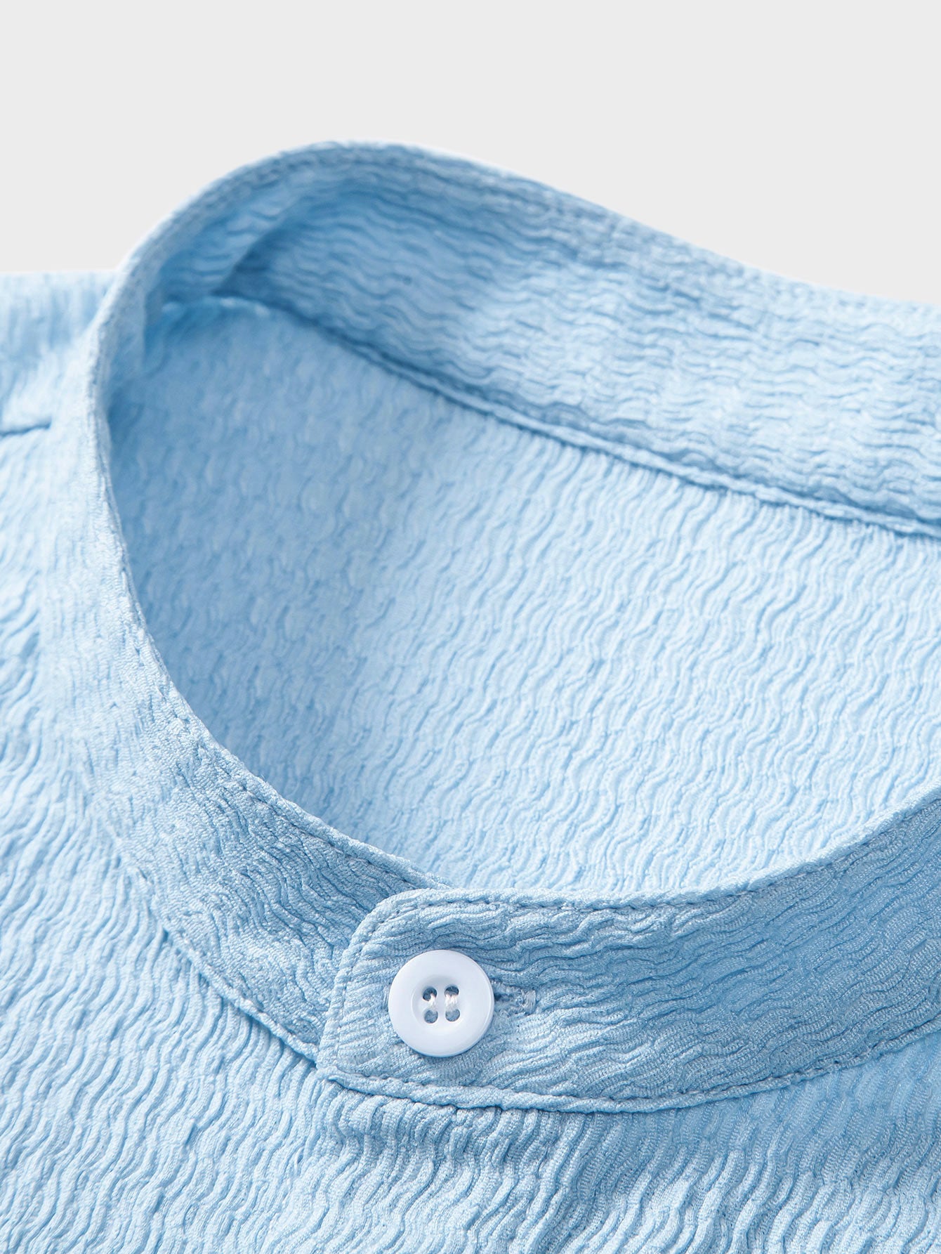 Camisa Muscle Fit Crinkled Textured Stand Collar