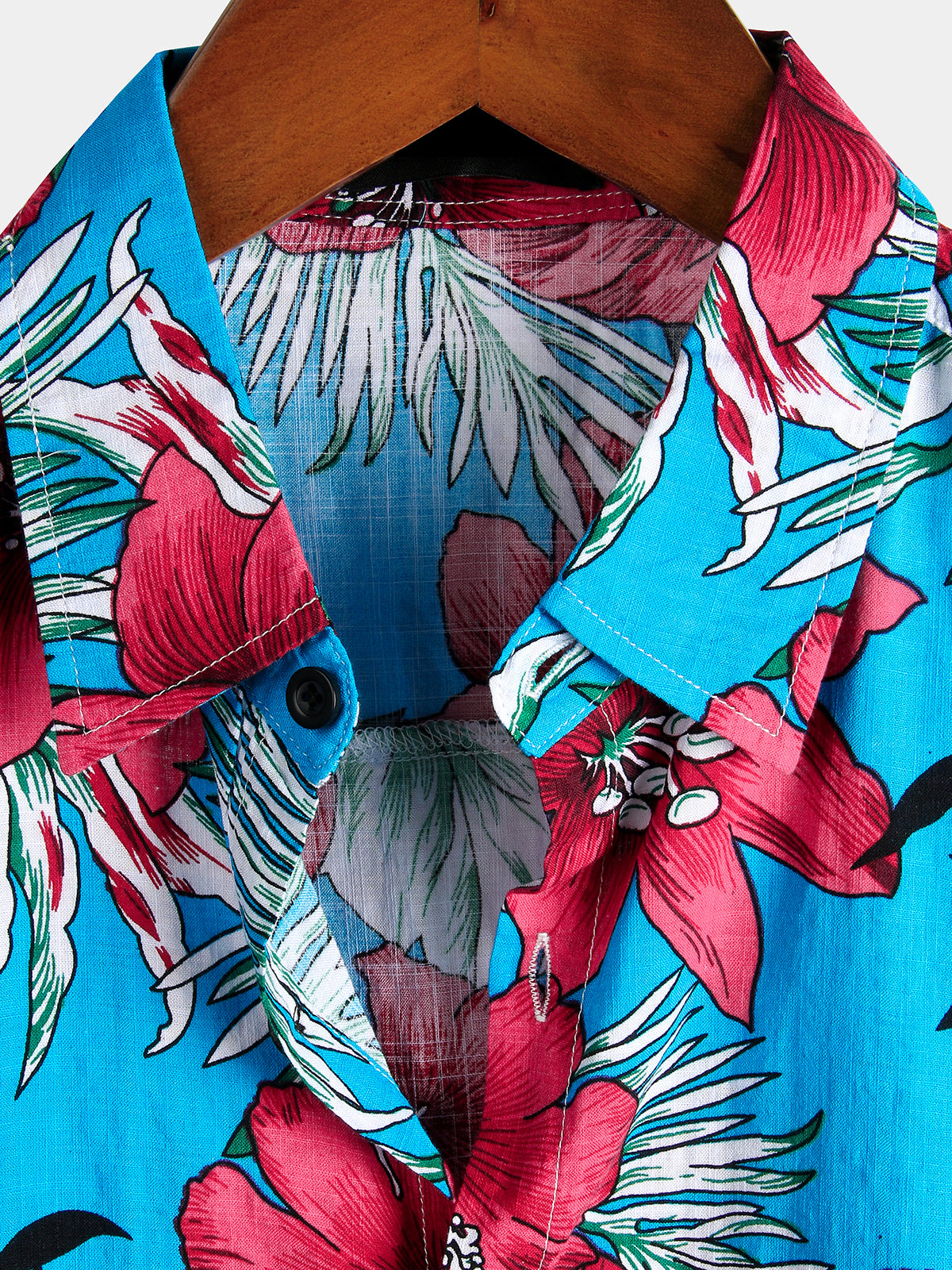 Camisa Blue Flower Tropical Hawaii de algodón de manga corta para hombre