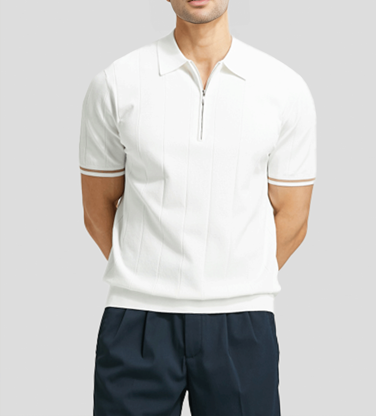 Cooltejido transpirable de manga corta Zip tejidoted Polo