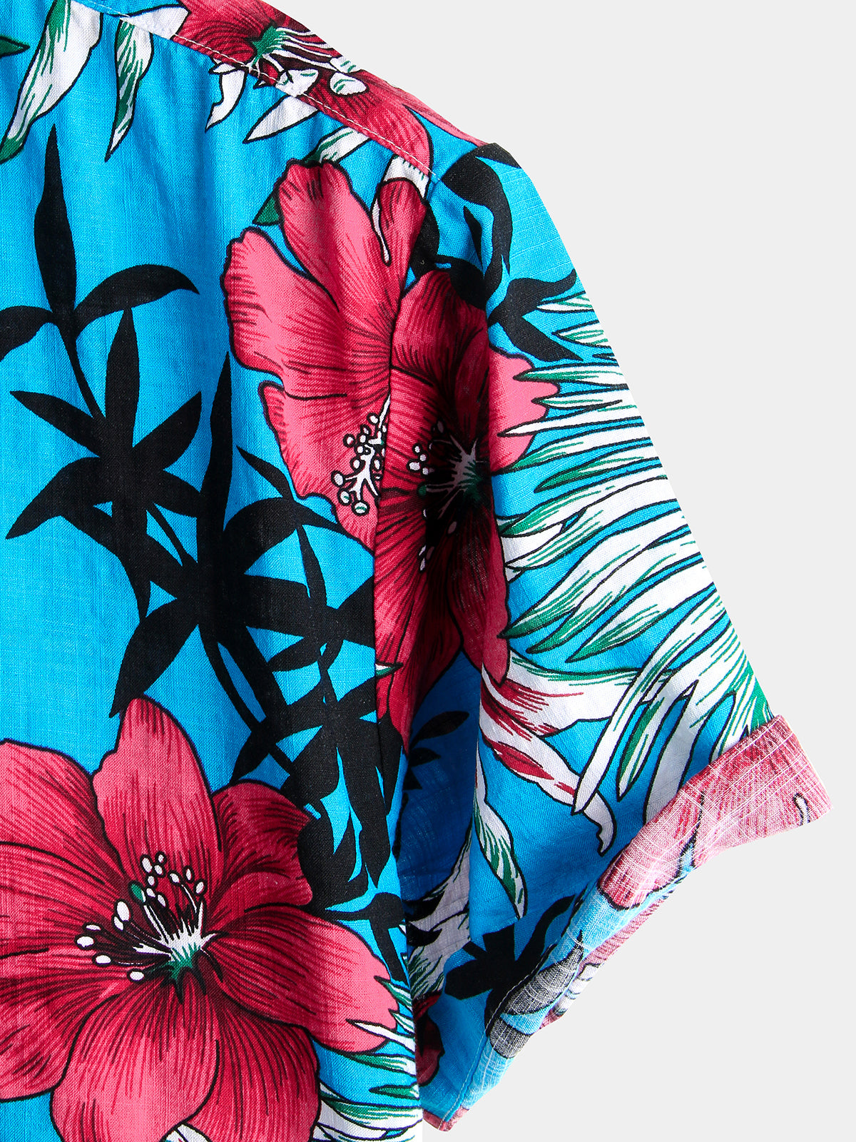 Camisa Blue Flower Tropical Hawaii de algodón de manga corta para hombre