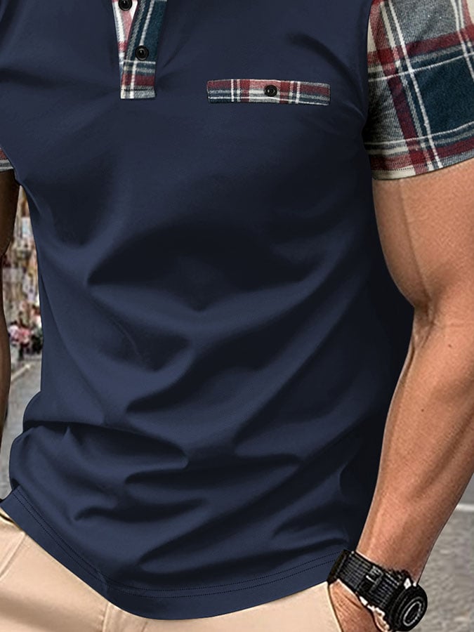 Camisa polo casual Patchpara trabajo a cuadros para hombre