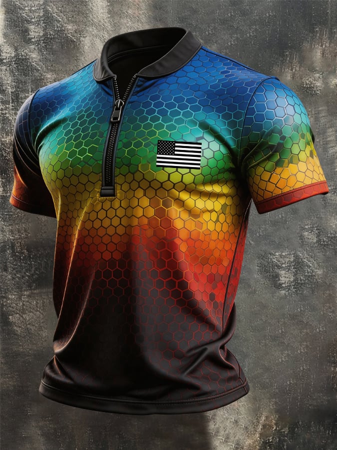 Camiseta retro Color-Block con cierre para hombre