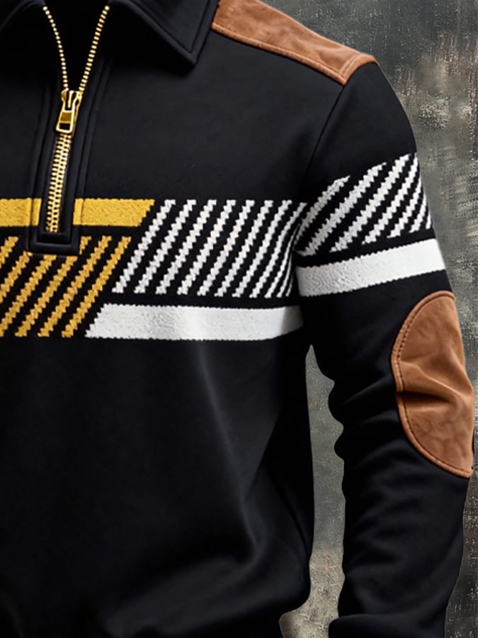 Sudadera retro en bloques de color estampado cierre para hombre