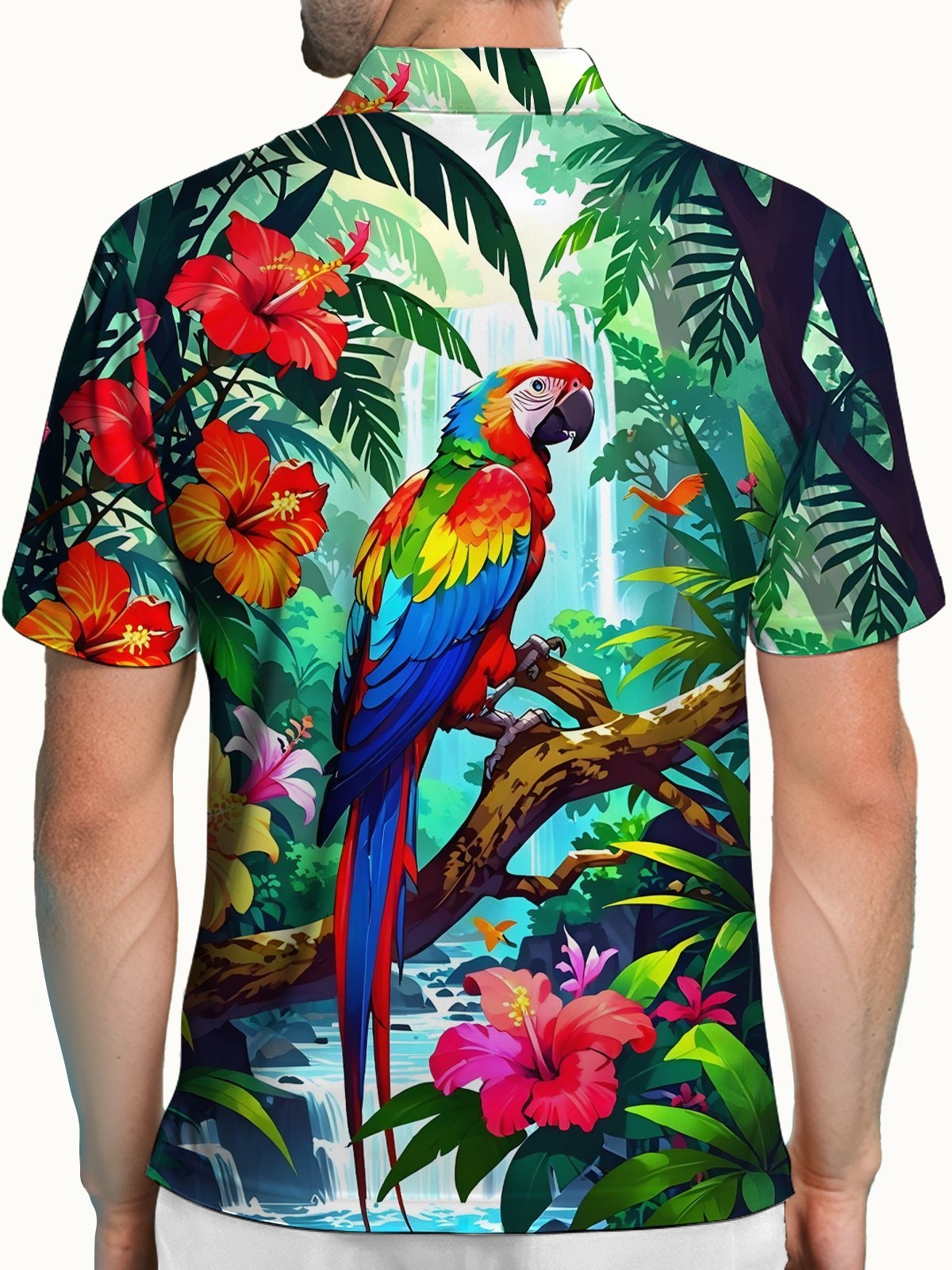 Camisa polo retro Parrot tropical de manga corta