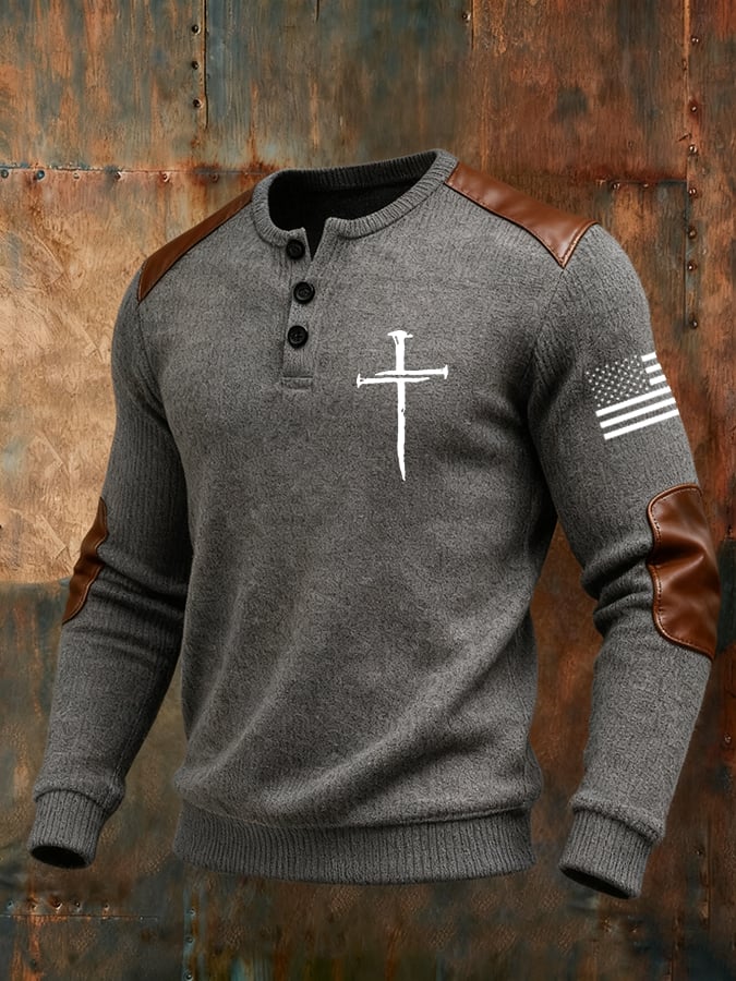 Camisa Cross Flag estampado Henley cuello para hombre