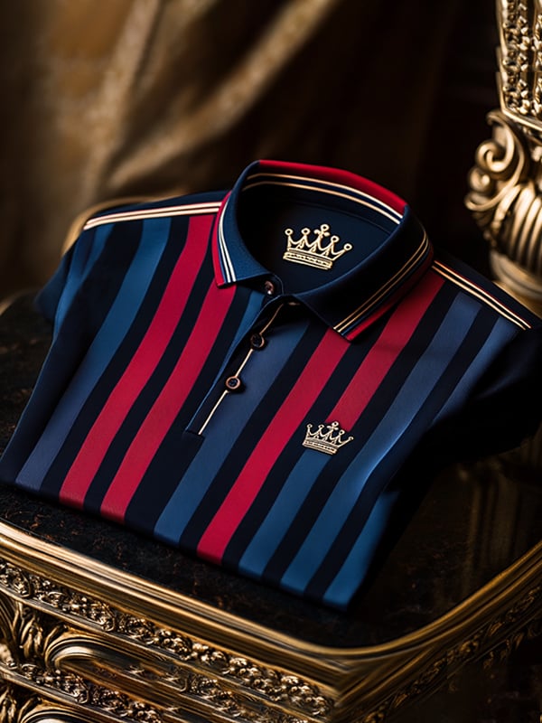 Camisa polo ejecutivo rayas Logo con botones de manga corta para hombre