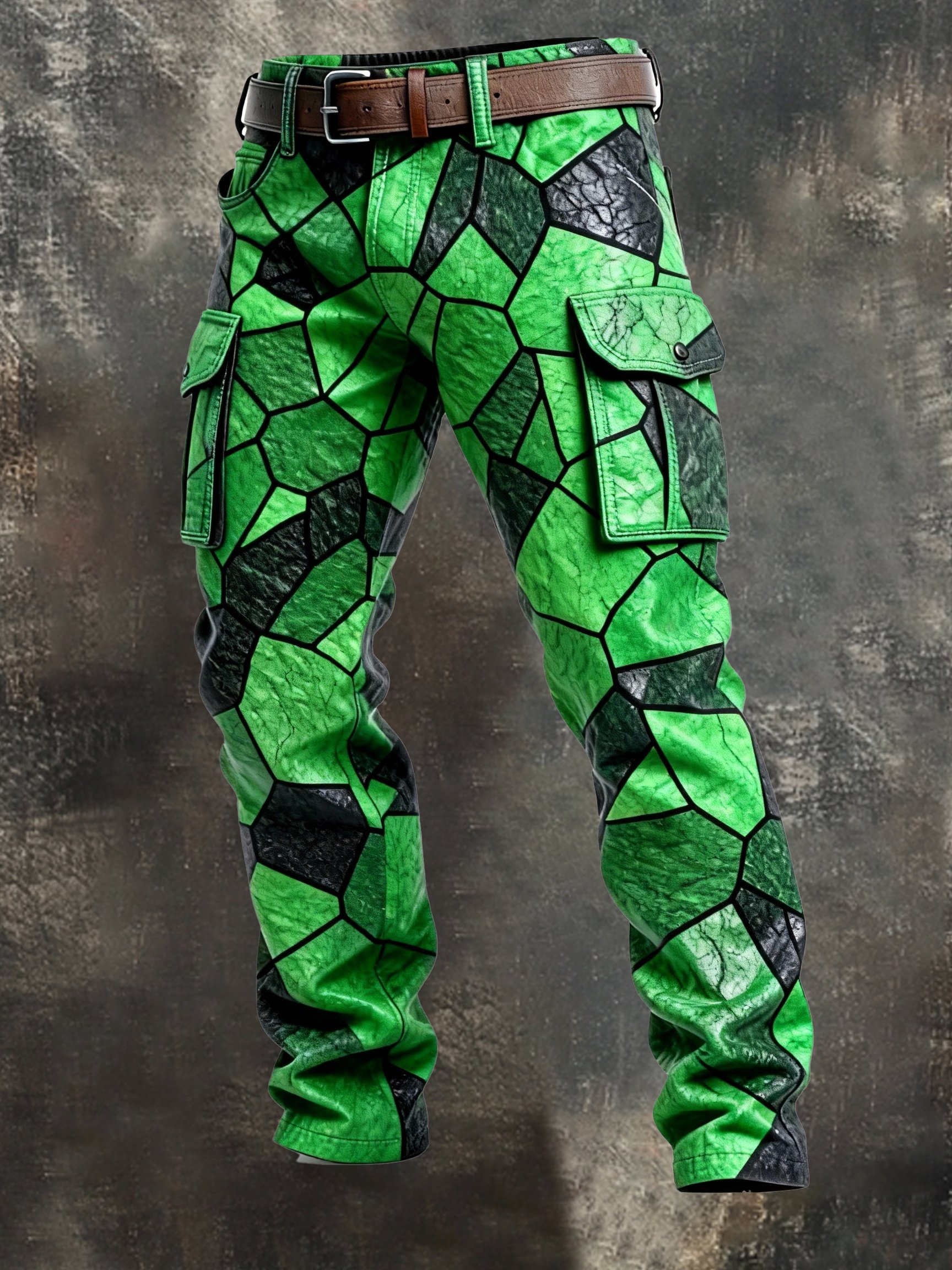 Pantalón retro en bloques de color desgastado bolsillo Cargo para hombre