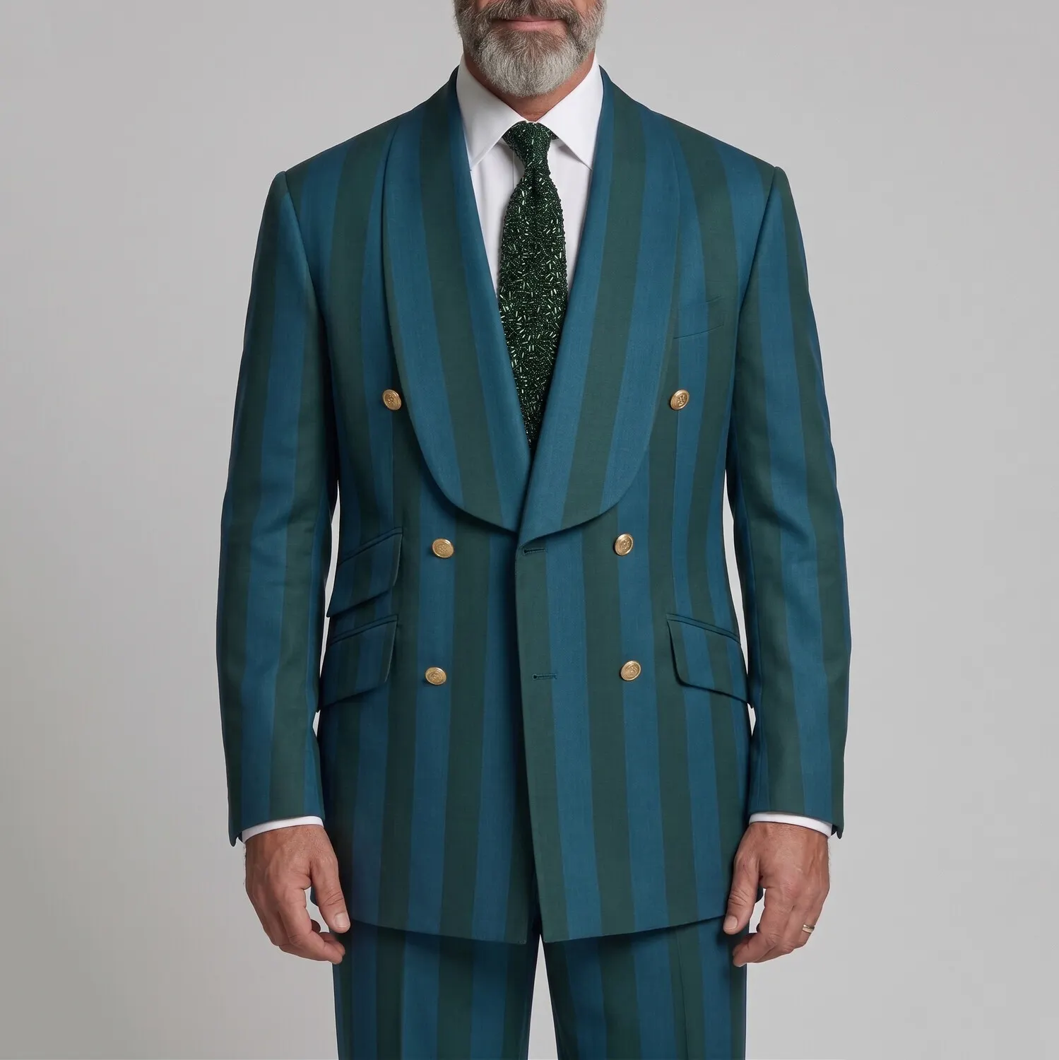 para hombre Teal Contrast a rayas Print Double-Breasted Shawl Lapel Party saco