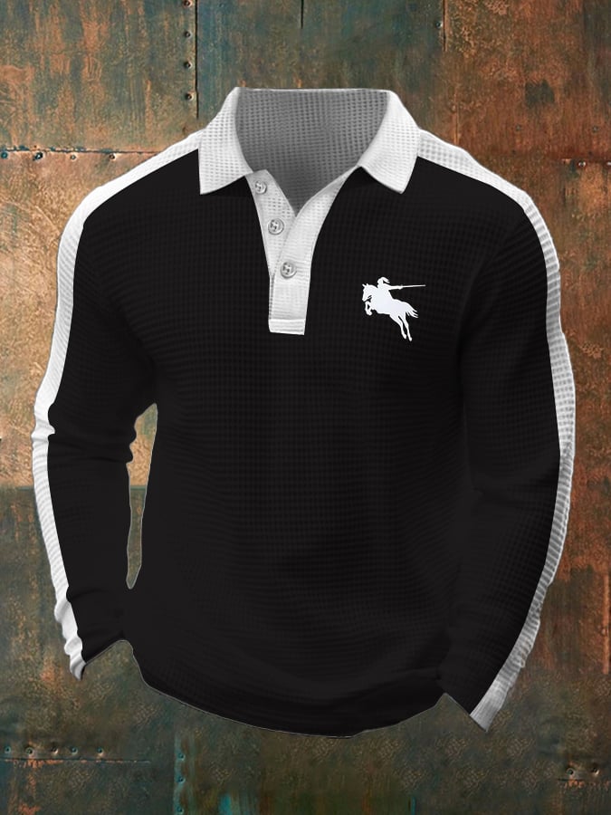 Camisa polo ejecutivo casual Waffle Fabric de manga larga para hombre
