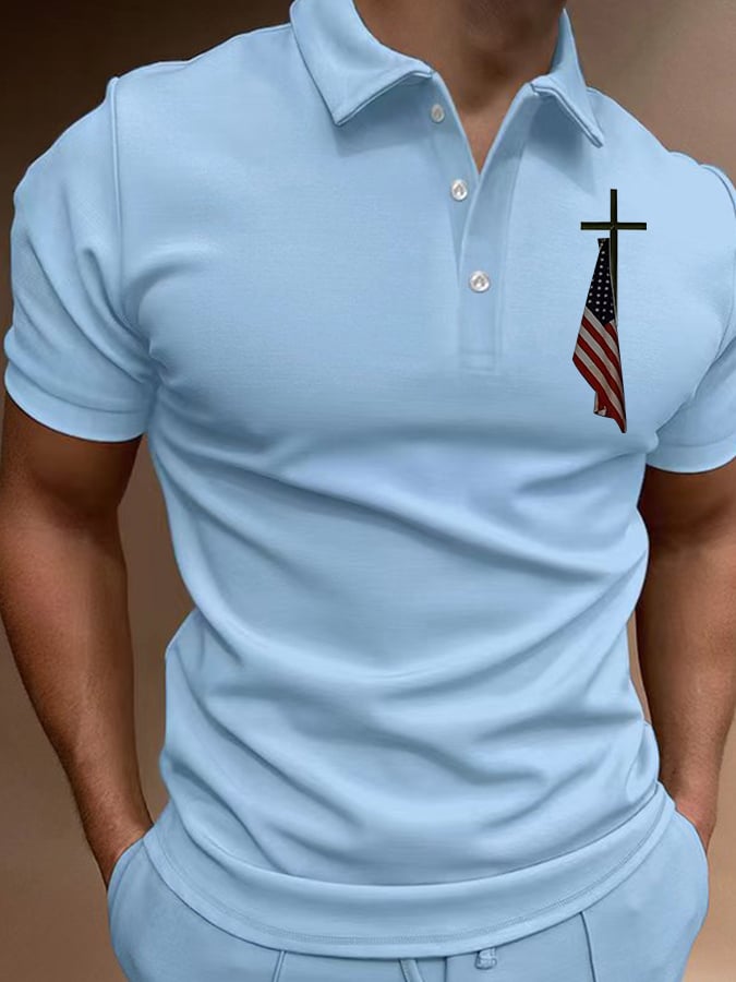 Camisa polo de manga corta casual estampado para hombre