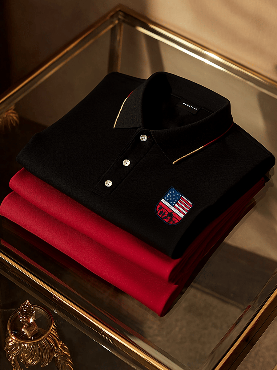 Camisa polo ejecutivo casual American Flag Badge Button de manga corta para hombre