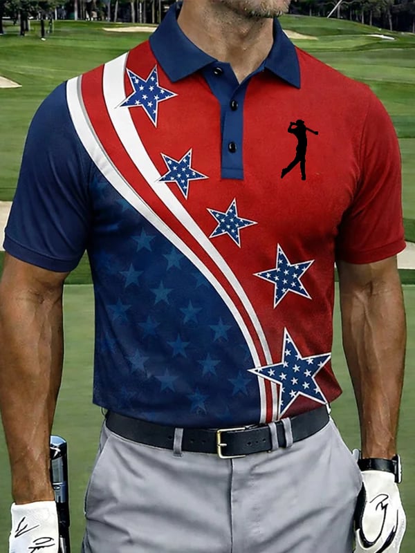 Camisa polo retro USA estampado Golf para hombre