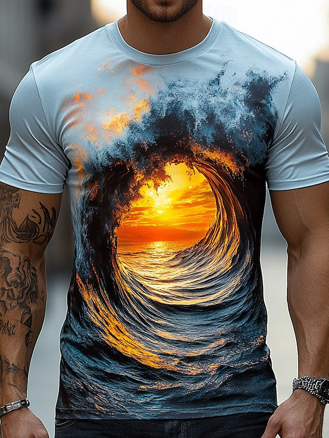 Camiseta Nautical de manga corta camiseta 3D estampado Crew Neck Shir para hombre
