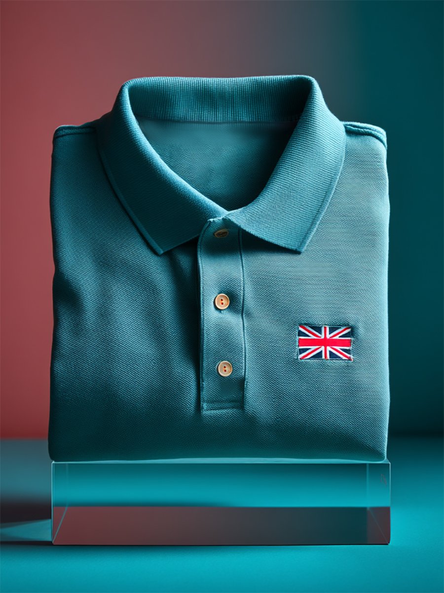 Camisa polo ejecutivo casual Union Jack Button de manga corta para hombre