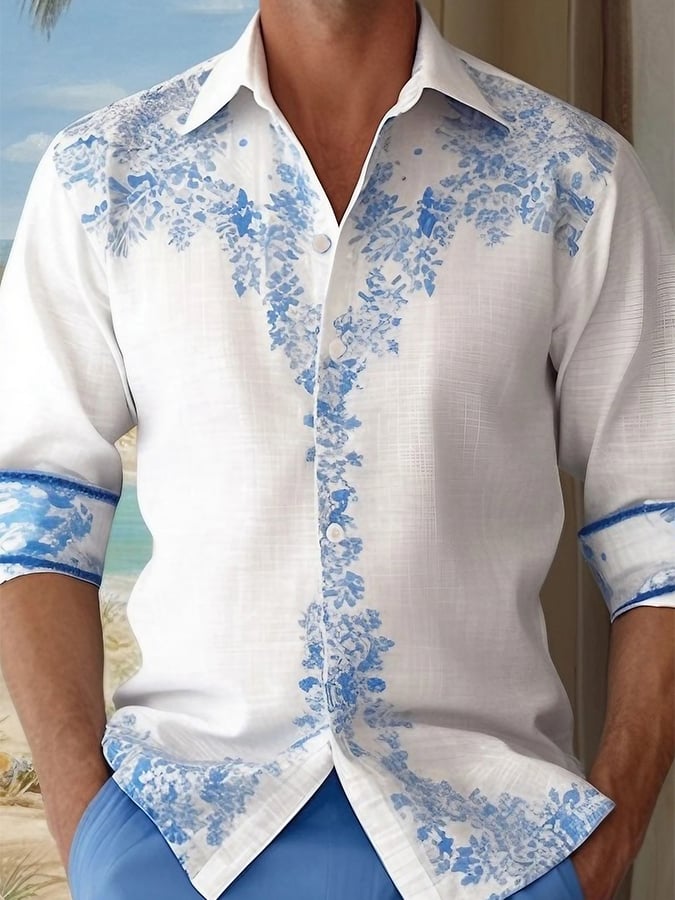 Camisa estampado Vacation casual de manga larga para hombre