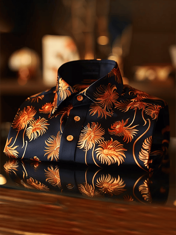 Camisa satén Luxe estampado de manga corta Button para hombre