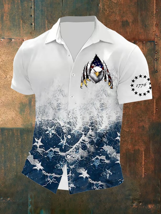 Camisa vintage Flag 1776 estampado casual para hombre