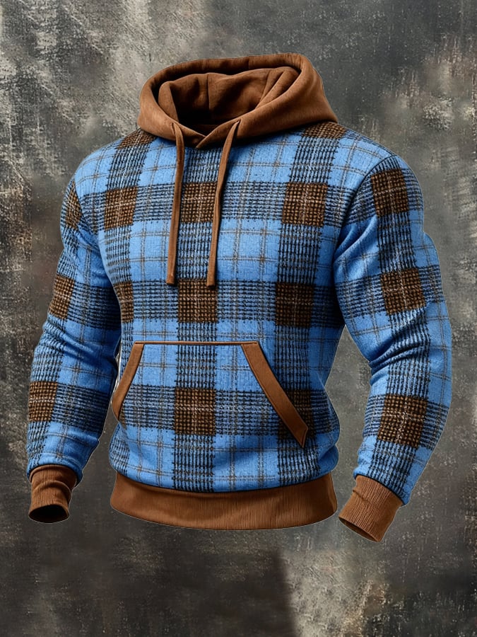 Sudadera retro desgastado en bloques de color estampado casual de manga larga para hombre