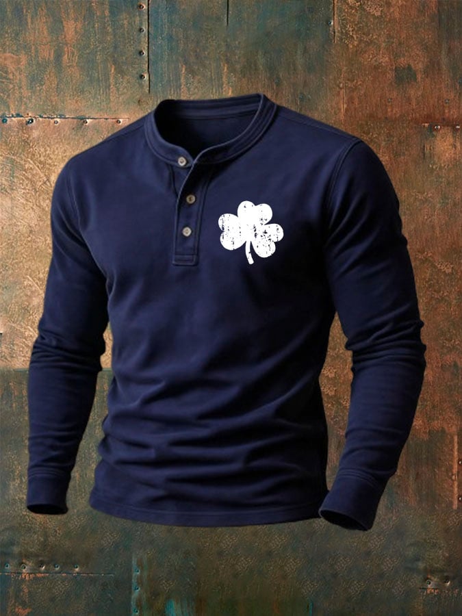 Camisa vintage St. Patrick's Day estampado Henley Neck para hombre