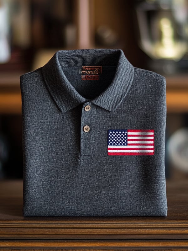 Camisa polo clásico ejecutivo Flag Independence Day de manga corta para hombre
