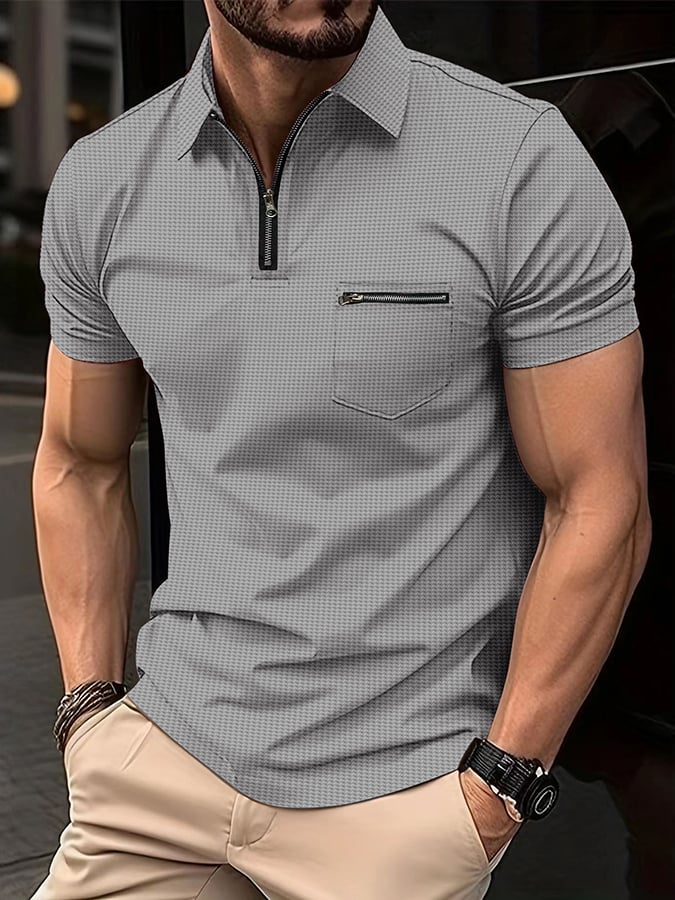 Camisa polo Sports casual Waffle de manga corta Half Zip