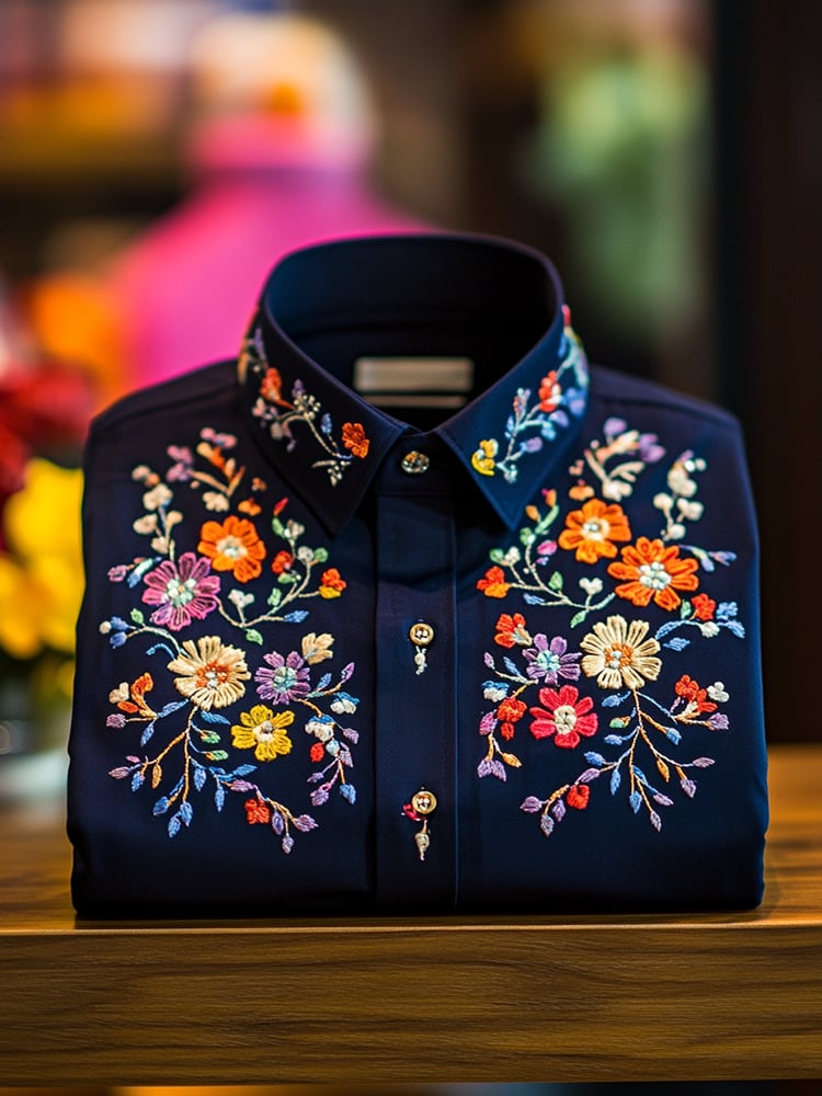 Camisa ejecutivo casual floral solapa de manga corta para hombre