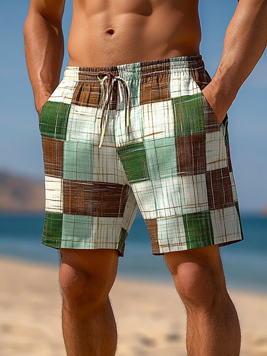 Shorts hawaiano Vacation geométrico estampado Beach para hombre