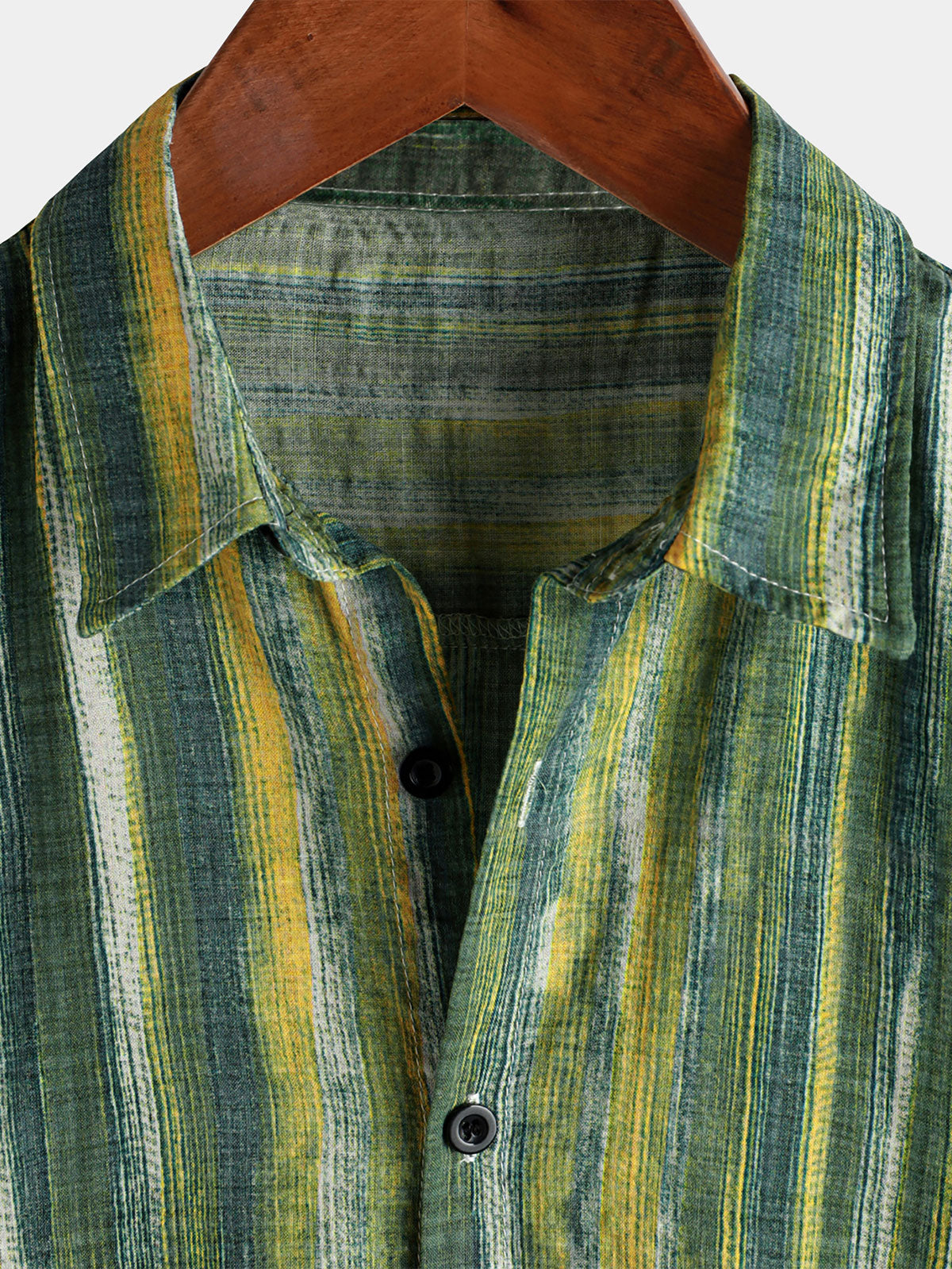 Camisa retro Green a rayas de manga corta para hombre