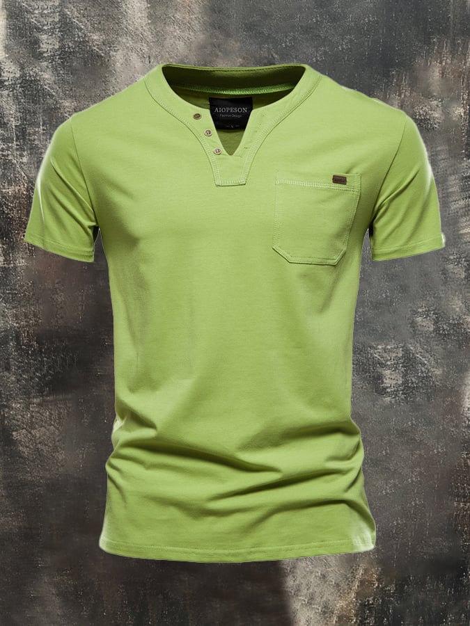 Camiseta Versatile de color sólido casual Slim-Fit de manga corta de algodón para hombre