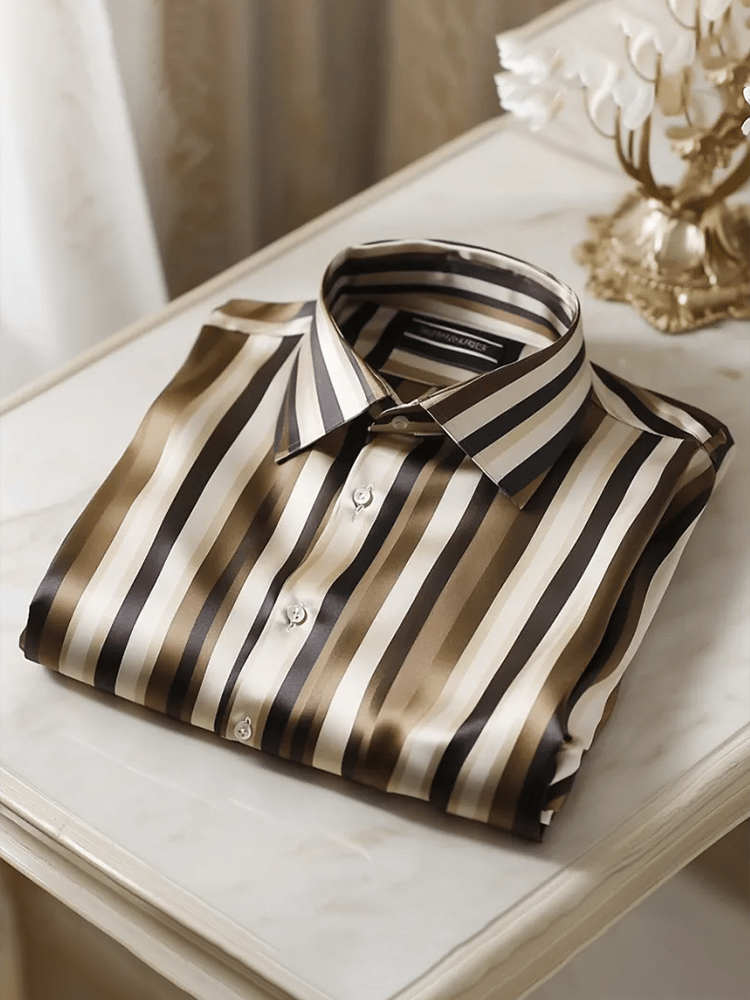 Camisa satén Luxe de manga larga con botones para hombre