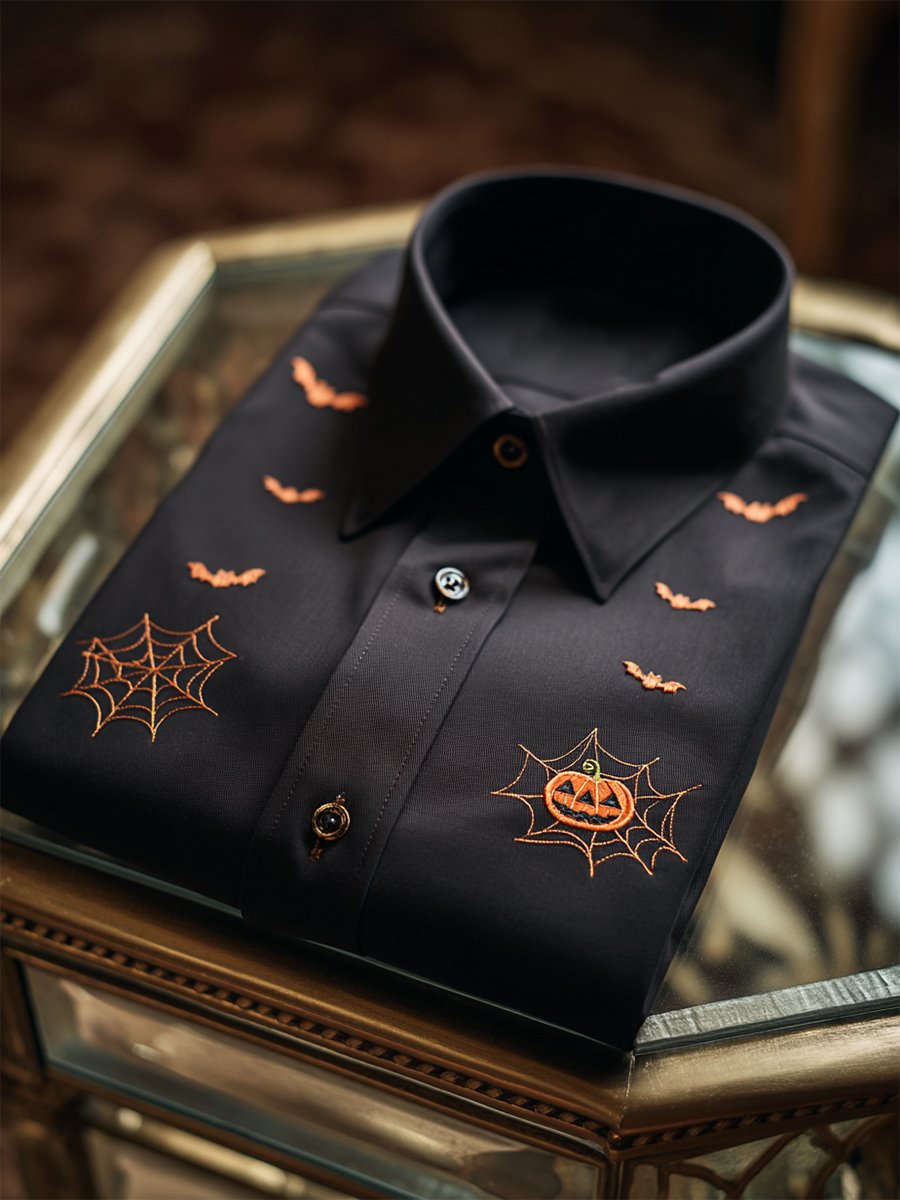 Camisa retro casual Halloween Art de manga larga para hombre