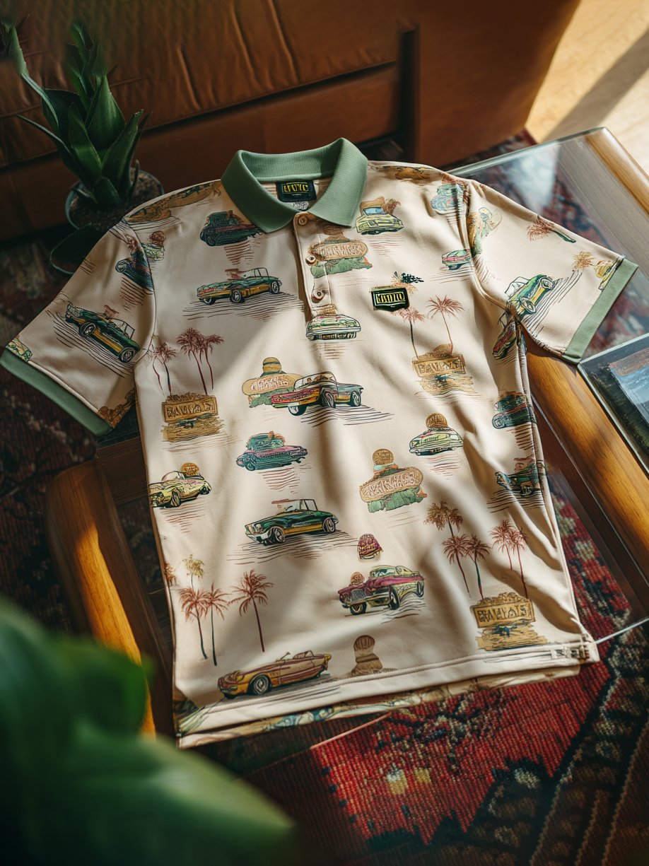 Camisa polo ejecutivo casual jacquard Button de manga corta para hombre