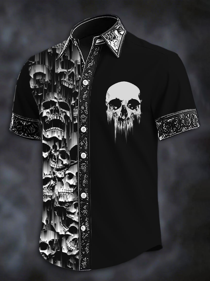 Camisa retro Western estampado de manga corta para hombre