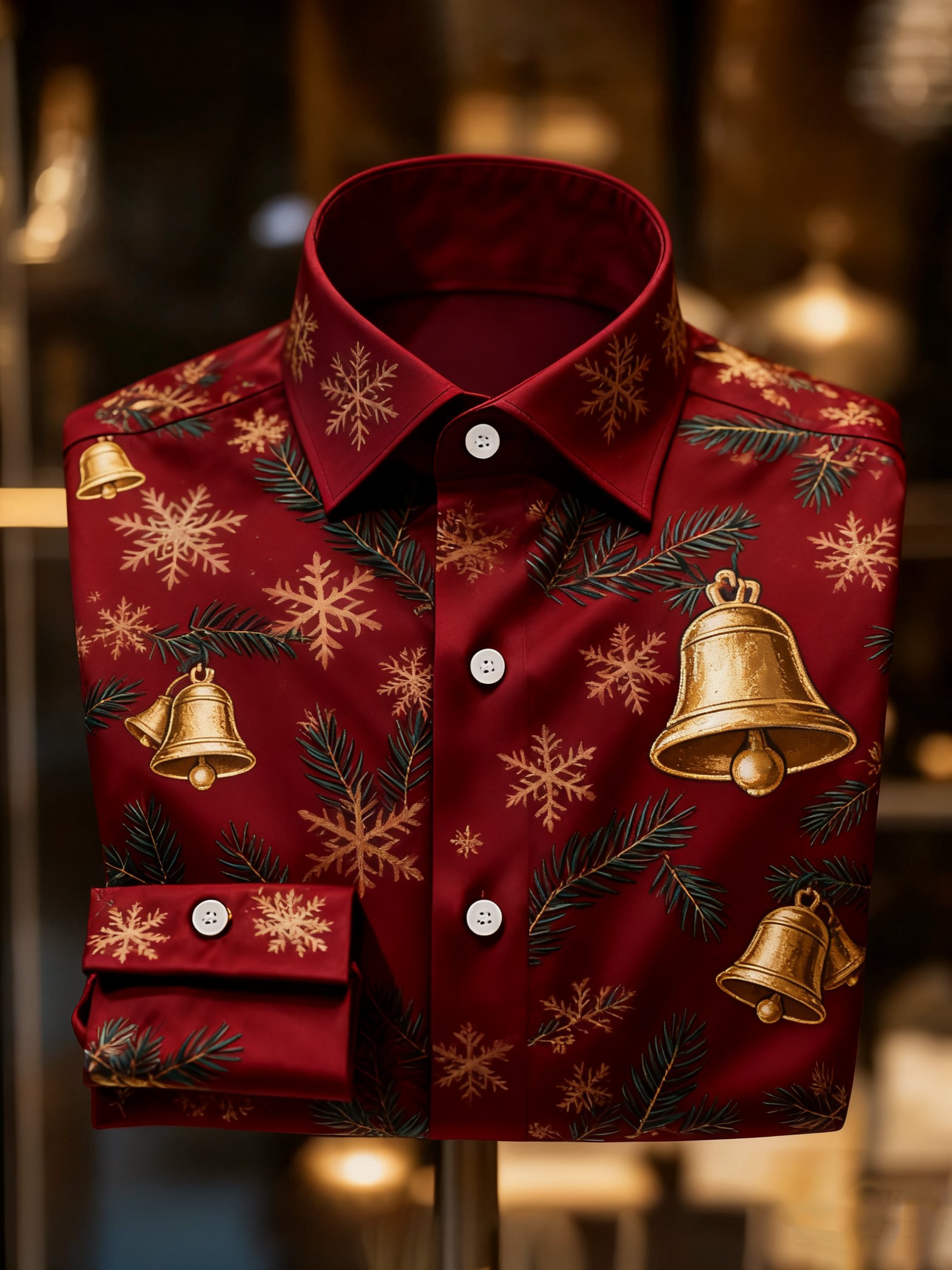 Camisa de lujo Christmas Party de manga larga con botones para hombre